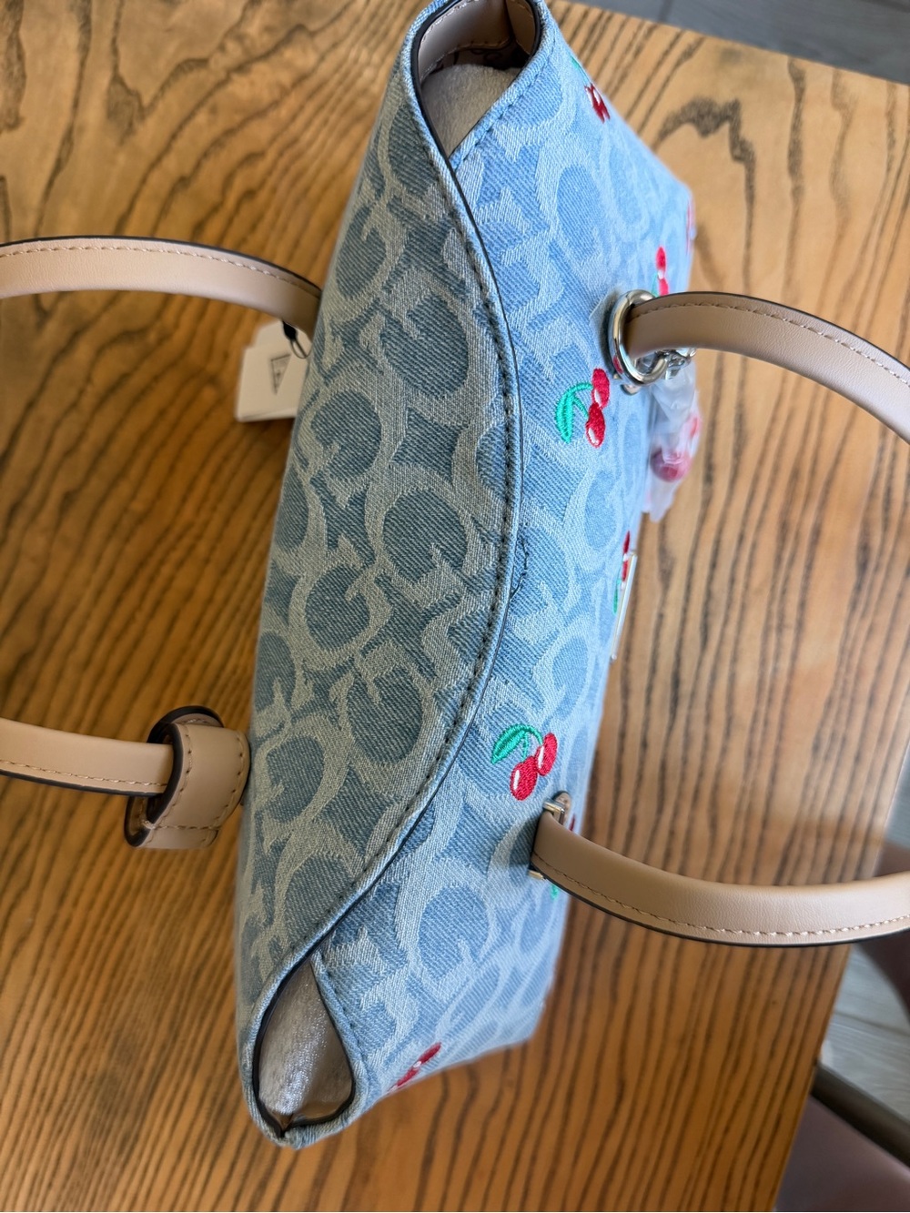 Guess Cherry-Print Shoulder Bag in Denim - Picture 4 of 7